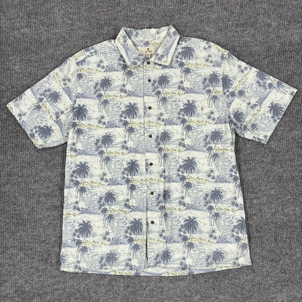 Solitude Hawaiian Shirt Mens 2XLT Blue Tropical Palm Trees Cotton Short Sleeve